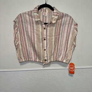 Girls Wonder Nation Striped Crop Top XXL (18) Multi-color Button Down New NWT